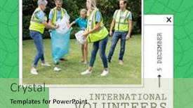  Presentation with cleaning day - PPT theme featuring caucasian-volunteers-collecting-garbage background and a mint green colored foreground