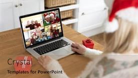  Presentation with social distancing - Colorful slide set enhanced with caucasian-woman-at-christmas-having backdrop and a coral colored foreground