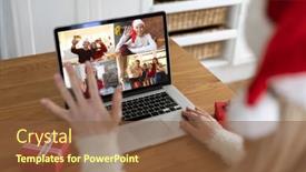  Presentation with social distancing - PPT theme consisting of caucasian-woman-at-christmas-having background and a tawny brown colored foreground