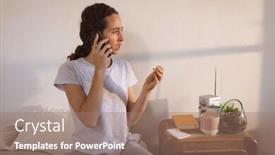  Presentation with covid bed - Cool new PPT layouts with caucasian-woman-at-home-self backdrop and a coral colored foreground