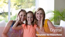  Presentation with living room - Cool new PPT theme with caucasian-woman-at-home backdrop and a coral colored foreground