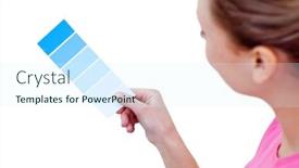  Presentation with decorate - PPT theme featuring caucasian woman choosing a color to decorate her house against a white background background and a cool aqua colored foreground