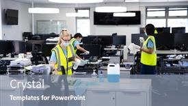  Presentation with disinfectant - Theme having caucasian-woman-cleaning-an-office background and a gray colored foreground