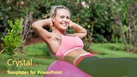  Presentation with home garden - Beautiful presentation theme featuring caucasian-woman-doing-pilates backdrop and a tawny brown colored foreground