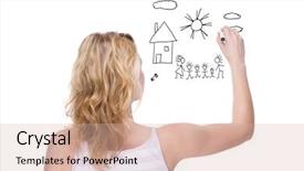  Presentation with full length portrait two men women brown sweater - Presentation theme having stick man - full isolated portrait background and a white colored foreground