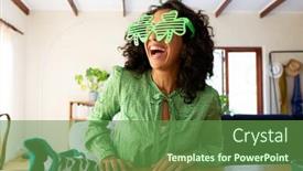  Presentation with lockdown - Presentation theme with caucasian-woman-dressed-in-green background and a tawny brown colored foreground