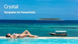  Presentation with zanzibar - Amazing presentation design having caucasian woman enjoying vacations sunbathing backdrop and a teal colored foreground