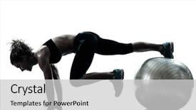  Presentation with fitness - Presentation theme featuring caucasian woman exercising fitness ball background and a light gray colored foreground