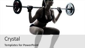  Presentation with body building - Audience pleasing theme consisting of caucasian woman exercising fitness body backdrop and a light gray colored foreground