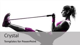  Presentation with resistance - Cool new theme with caucasian woman exercising fitness resistance backdrop and a light gray colored foreground