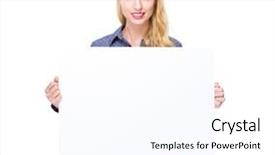 Presentation with blank - PPT theme featuring caucasian-woman-hold-blank-board background and a pink colored foreground