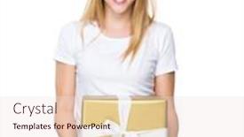  Presentation with golden woman - PPT layouts enhanced with caucasian woman hold with christmas golden gift box background and a lemonade colored foreground