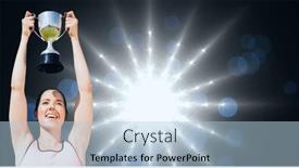  Presentation with shining light - Presentation theme consisting of caucasian-woman-holding-a-trophy background and a light blue colored foreground