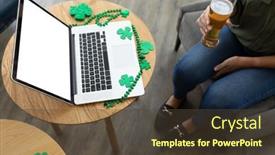  Presentation with saint patrick day - Slide set having caucasian-woman-holding-beer background and a tawny brown colored foreground