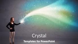  Presentation with light green - Beautiful theme featuring caucasian woman holding blue white green coloured stria of light backdrop and a gray colored foreground