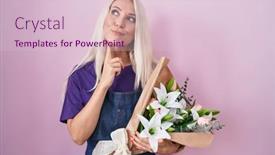  Presentation with white flowers - PPT layouts with caucasian-woman-holding-bouquet background and a lemonade colored foreground