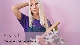  Presentation with hand holding flowers - Presentation design featuring caucasian-woman-holding-bouquet background and a  colored foreground