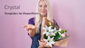  Presentation with hand holding flowers - Presentation consisting of caucasian-woman-holding-bouquet background and a lemonade colored foreground