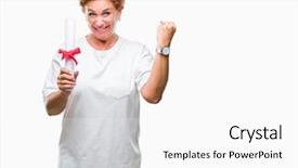  Presentation with certificate - Theme enhanced with caucasian woman holding degree certificate background and a white colored foreground