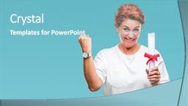  Presentation with certificate - Audience pleasing theme consisting of caucasian woman holding degree certificate backdrop and a light blue colored foreground