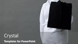  Presentation with shoulder - Slide deck featuring caucasian-woman-holding-over background and a  colored foreground