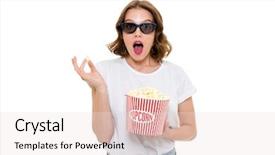  Presentation with camera film - Theme featuring caucasian woman holding pop corn background and a lemonade colored foreground