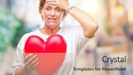  Presentation with sad woman diamond ring - Slide deck consisting of caucasian woman holding red heart background and a  colored foreground