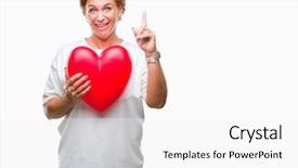  Presentation with one heart one dream - Theme featuring caucasian woman holding red heart background and a white colored foreground
