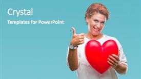  Presentation with heart love - Slide set having caucasian woman holding red heart background and a  colored foreground