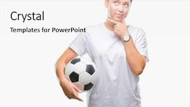  Presentation with question - Cool new PPT theme with caucasian woman holding soccer football backdrop and a  colored foreground