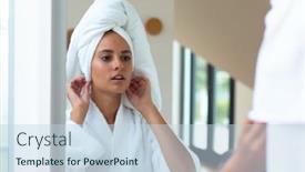  Presentation with self reflection - Theme featuring caucasian-woman-in-a-bathrobe background and a sky blue colored foreground