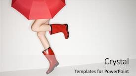  Presentation with umbrella - Beautiful slide set featuring caucasian woman in red boots backdrop and a  colored foreground