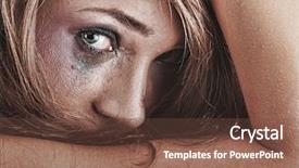  Presentation with emotional abuse - Presentation theme with caucasian woman in underwear - violence background and a tawny brown colored foreground