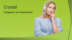  Presentation with music athletes - Amazing PPT layouts having caucasian woman listening to music backdrop and a  colored foreground