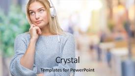  Presentation with listening woman - Audience pleasing theme consisting of caucasian woman listening to music backdrop and a  colored foreground