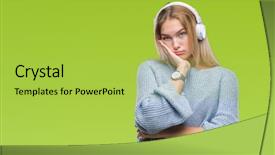  Presentation with music 20th century - Amazing slides having caucasian woman listening to music backdrop and a yellow colored foreground