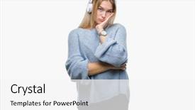  Presentation with listening woman - Theme having caucasian woman listening to music background and a  colored foreground