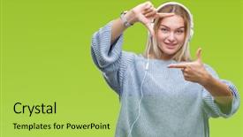  Presentation with listening woman - Cool new theme with caucasian woman listening to music backdrop and a  colored foreground