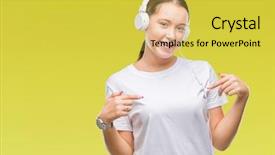  Presentation with listening woman - Theme consisting of caucasian woman listening to music background and a  colored foreground