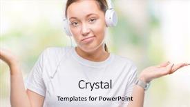  Presentation with woman hands raised to sky - Colorful presentation theme enhanced with caucasian woman listening to music backdrop and a  colored foreground