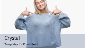  Presentation with happy music lovers - PPT layouts consisting of caucasian woman listening to music background and a  colored foreground