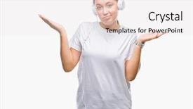  Presentation with listening woman - PPT theme with caucasian woman listening to music background and a  colored foreground