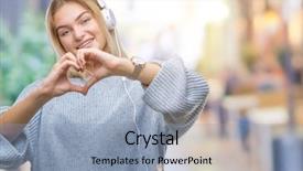  Presentation with love music - PPT theme featuring caucasian woman listening to music background and a light blue colored foreground