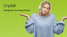  Presentation with listening woman - Amazing presentation design having caucasian woman listening to music backdrop and a yellow colored foreground