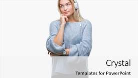  Presentation with listening woman - Colorful slide set enhanced with caucasian woman listening to music backdrop and a  colored foreground