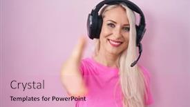  Presentation with listening woman - PPT theme enhanced with caucasian-woman-listening-to-music background and a  colored foreground