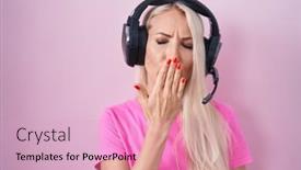  Presentation with listening woman - Presentation theme having caucasian-woman-listening-to-music background and a  colored foreground