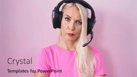  Presentation with person listening - PPT theme featuring caucasian-woman-listening-to-music background and a  colored foreground