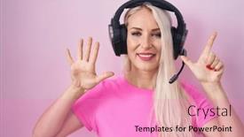  Presentation with listening woman - Presentation theme enhanced with caucasian-woman-listening-to-music background and a coral colored foreground