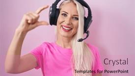  Presentation with listening woman - Slide set with caucasian-woman-listening-to-music background and a coral colored foreground